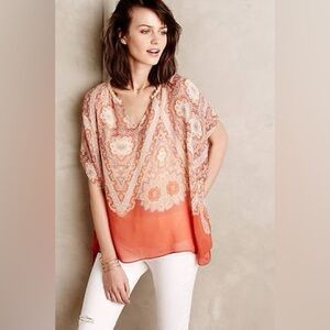 ANTHROPOLOGIE  Nalina Silk Blouse Small Orange By Maeve Silk